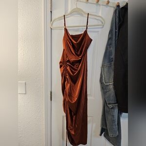 Elegant Brown Ruched Dress